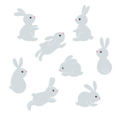 set of cute easter bunnies in cartoon style.
