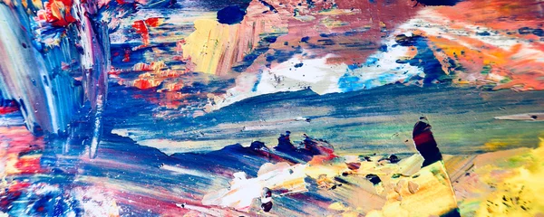 Bunter abstrakter Malereihintergrund. . Flüssige Tinte Farbtextur. Intensive Multicolor-Mischung aus lebendigen Ölfarben. Malen Sie Pinselstriche auf Leinwand für trendige Postertapeten © Valeriy