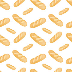 Baguette Bread Food Emoji Pattern. Traditional French Golden Brown Crust Seamless Background Symbols. Silhouette Emoticon Cooking Bread Design Vector.