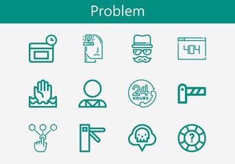 Premium set of problem line icons. Simple problem icon pack. Stroke vector illustration on a white background. Modern outline style icons collection of Anti age, Disguise, Help, Choice, Co2