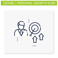 Achieving growth line icon. Personal growth concept. Achieving goals. Certification training. Growth plan. Isolated vector illustration. Editable stroke