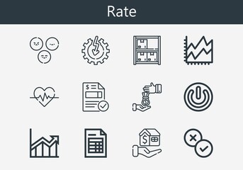 Premium set of rate line icons. Simple rate icon pack. Stroke vector illustration on a white background. Modern outline style icons collection of Invoice, Loan, Mortgage, Rate, Line chart, 