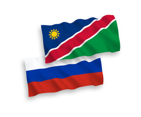 Flags of Republic of Namibia and Russia on a white background