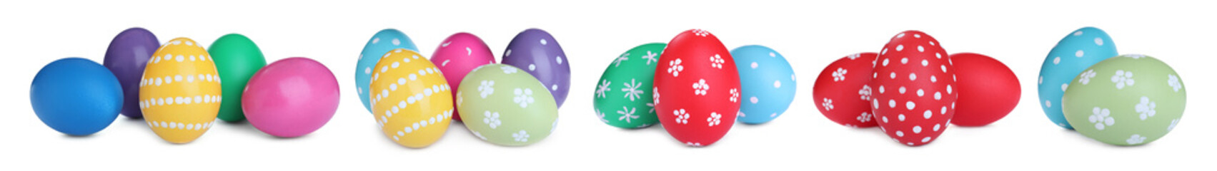 Set with colorful Easter eggs on white background, banner design