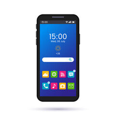 realistic smartphone screen page layout with different buttons.