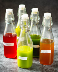 Beautiful selection of cooking aromatic oils.Made with fresh herbs and spices.