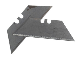 Two drywall razor blades atop one another isolated on a white background top view.