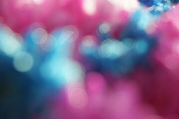 Blurred, defocused background with beautiful blue and pink bokeh