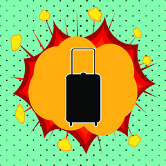Travel suitcase sign, pop art explosion, vector illustration