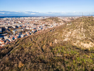Dzhendem tepe hill and panorama to City of Plovdiv, Bulgaria