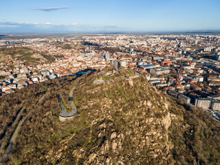 Dzhendem tepe hill and panorama to City of Plovdiv, Bulgaria