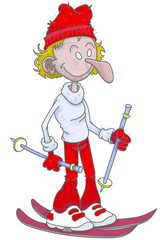 Skieur à bonnet rouge