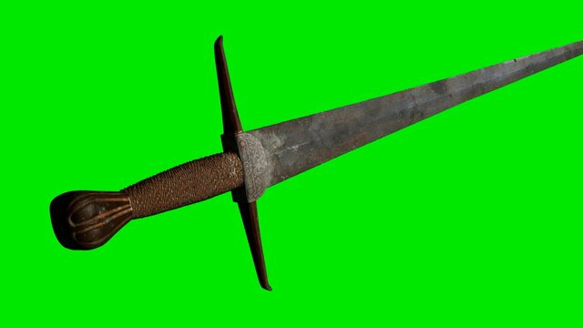 old sword on green chromakey background