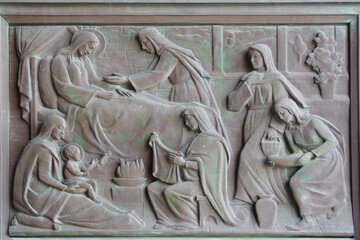 Castelpetroso - Molise - Basilica Minore dell'Addolorata Sanctuary - Details of religious scenes of the bronze portal