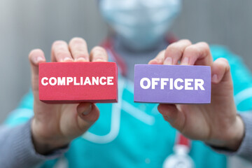 Medical concept of compliance officer. Doctor or nurse hold in hands polystyrene foam block with...