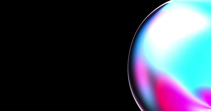 Bright colorful sphere with metallic liquid effect on black background. Neon holographic colors for a modern bubble in loop. Stylish and trendy color sphere