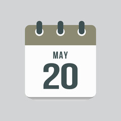 Icon day date 20 May, template calendar page
