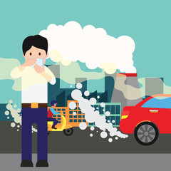 polluting air from factory pipe and cesspit, environmental for pollution concept. vector illustration