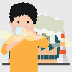 polluting air from factory pipe and cesspit, environmental for pollution concept. vector illustration