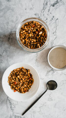 granola with dry cherry in the bowl