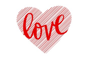 red striped heart with love lettering