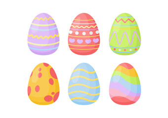 Set of easter eggs isolated background. Vector easter eggs with different design.