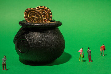 St Patrick's Day Pot of Gold and over a green background