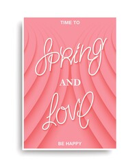 Spring and Love. Bright funny papercut style background. Trendy Minimal style poster. Vector illustration