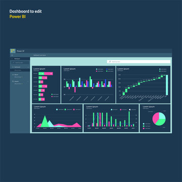 Dashboard with graphs and diagrams. Data analysis. Power bi analysis pro. EPS10
