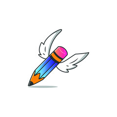 pencil with two wings logo design for business and company