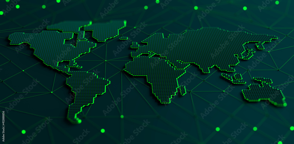 Aufkleber abstract map of continents. globalization and geopolitics in high-tech world of future. 3d illustrat