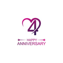 4th anniversary and love vector template. Design for celebration, greeting cards or print.