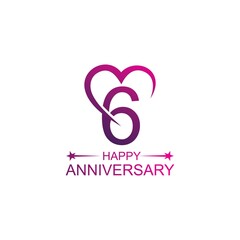 6th anniversary and love vector template. Design for celebration, greeting cards or print.