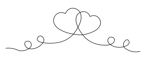 Hand-drawn single thin line hearts