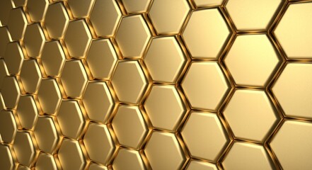 Golden Hexagon background. 3d illustration Gold hexagon stack.