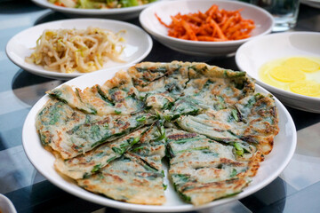 Pajeon is Korean savory pancake made from Batter with scallion.