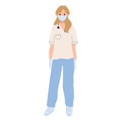 Fototapeta premium Medical consultation and support set. Female doctor with face mask and stethoscope. Healthcare services, Ask a doctor. Nurse, surgeon, therapist uniform. Medical hospital staff. Full length