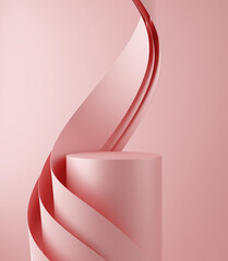 Product display podium on pink background. 3D rendering	
