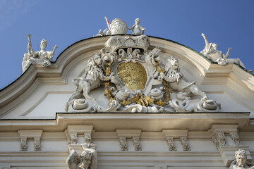 Architectural fragments of Belvedere Palace building (1724). Belvedere Palace was summer residence for Prince Eugene of Savoy. Vienna, Austria.