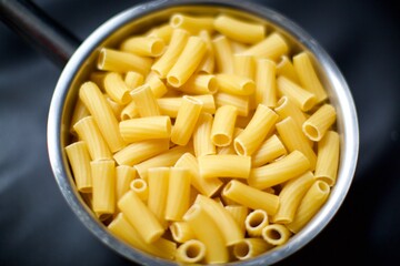 Uncooked Rigatoni Pasta in Steel Pot