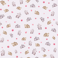 Easter seamless pattern. Watercolor pattern with bunny.