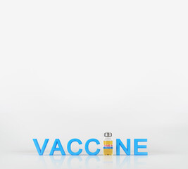 accine typography and copy space. The word vaccine with the letter "i" replaced by a vaccine bottle. Concept for COVID-19 Vaccination. Isolated logo design on white background. stock illustration