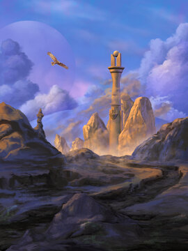 Fantasy landscape with tower