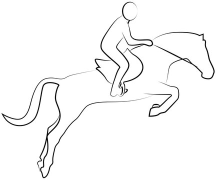 recommend clip art: Show jumping icon of a set - black and white vector outline of horse and jockey