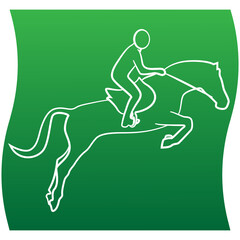 Show jumping icon of a set - green gradient vector outline of horse and jockey