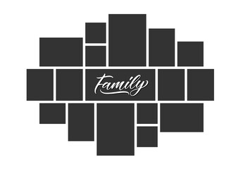 Family photo collage frames template for interior design. Vector collage layout for photo montage.