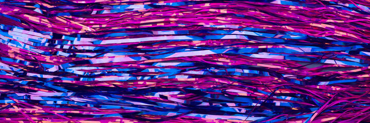 Abstract neon pink and blue background. Web-banner. New Year's tinsel. Active lines.