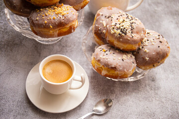 Gourmet Homemade Polish Paczki Donuts with coffee