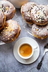 Gourmet Homemade Polish Paczki Donuts with coffee