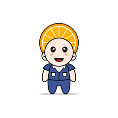 Cute men character wearing orange costume.